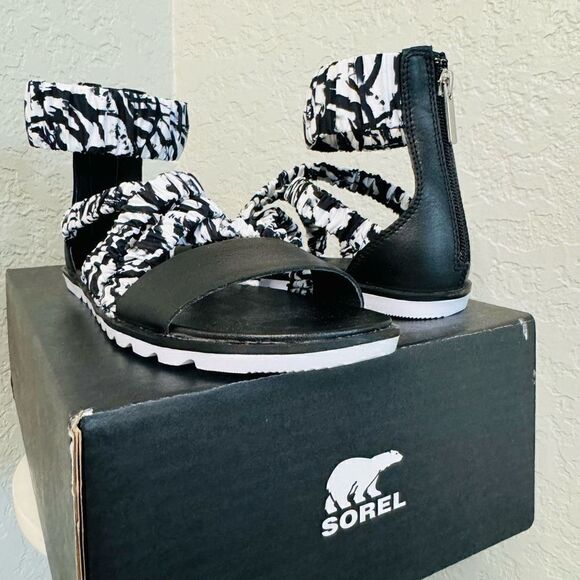 SOREL Ella‎ II Ankle Strap Sandal, Comfort Walking Shoe White Black Size 7, NWT - Picture 4 of 15